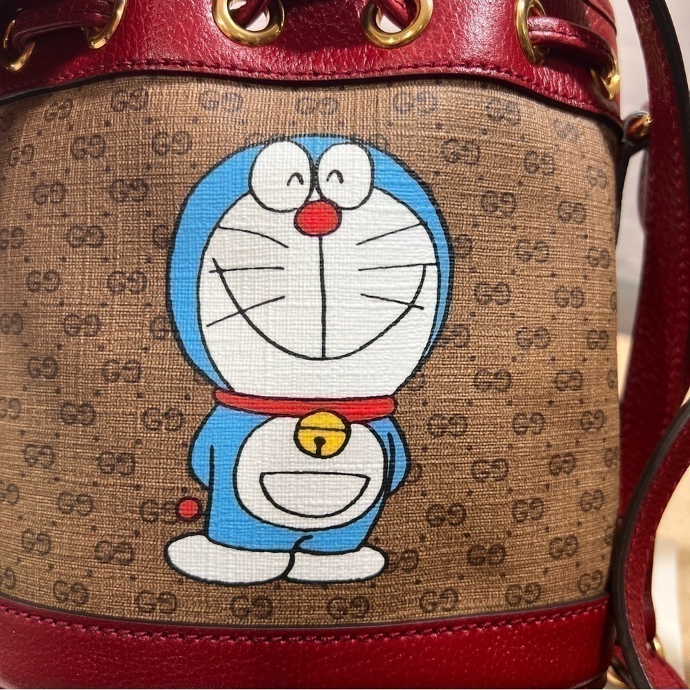 GUCCI X DORAEMON Mini Vintage GG Supreme Monogram Bucket Bag Beige Cherry NWT - Picture 16 of 16